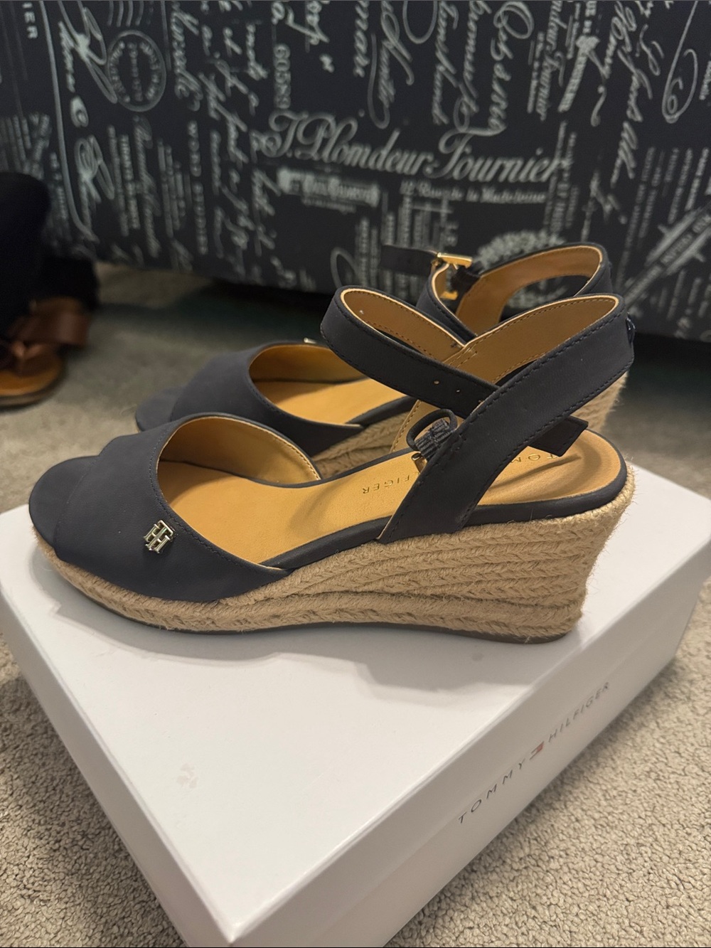 Tommy Hilfiger Navy Espadrille Wedge Sandals with Ankle Strap - Picture 5 of 12